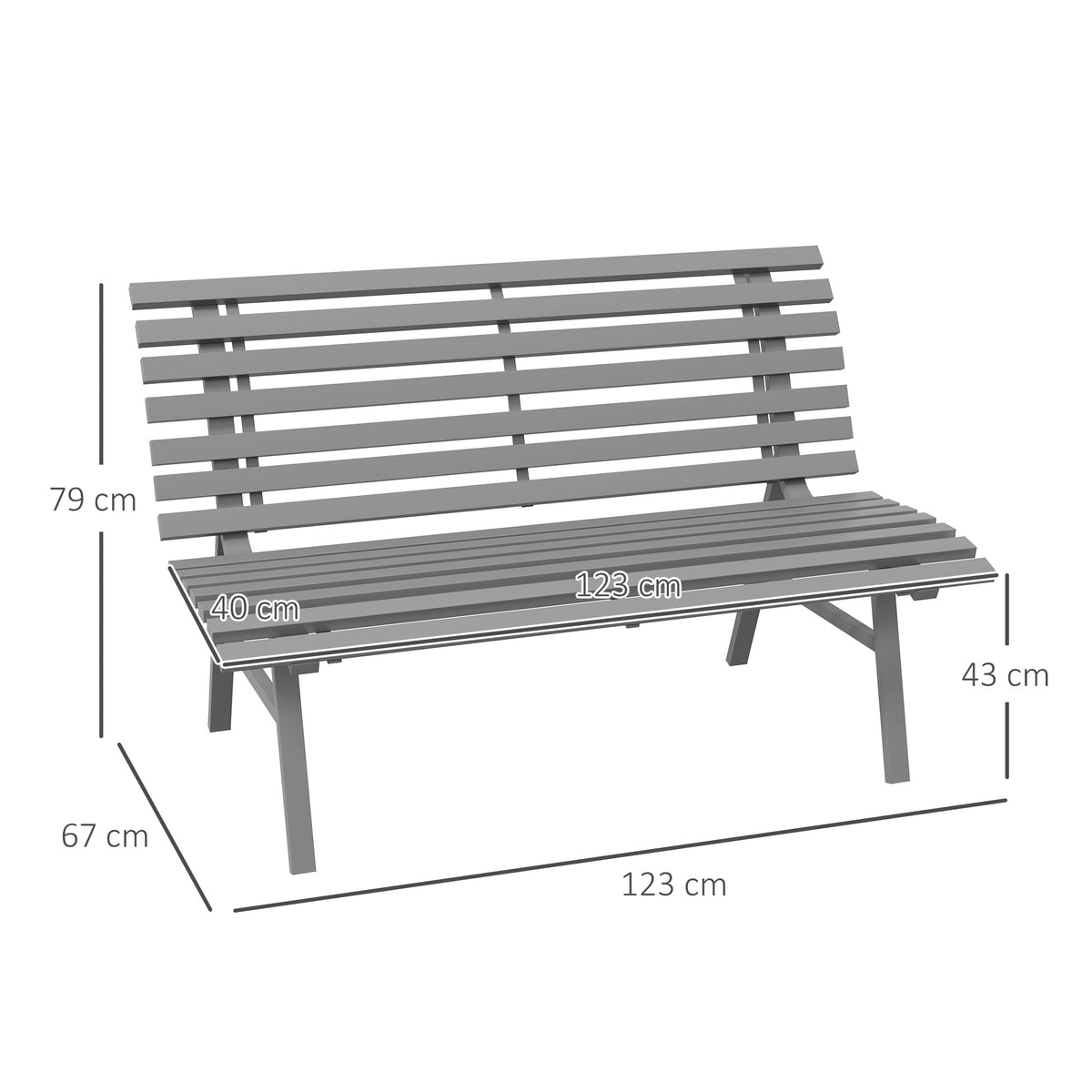 Gartenbank Sitzbank Parkbank, Lattendesign, wetterbeständig, Aluminium, 123 x 67 x 79 cm, Grau