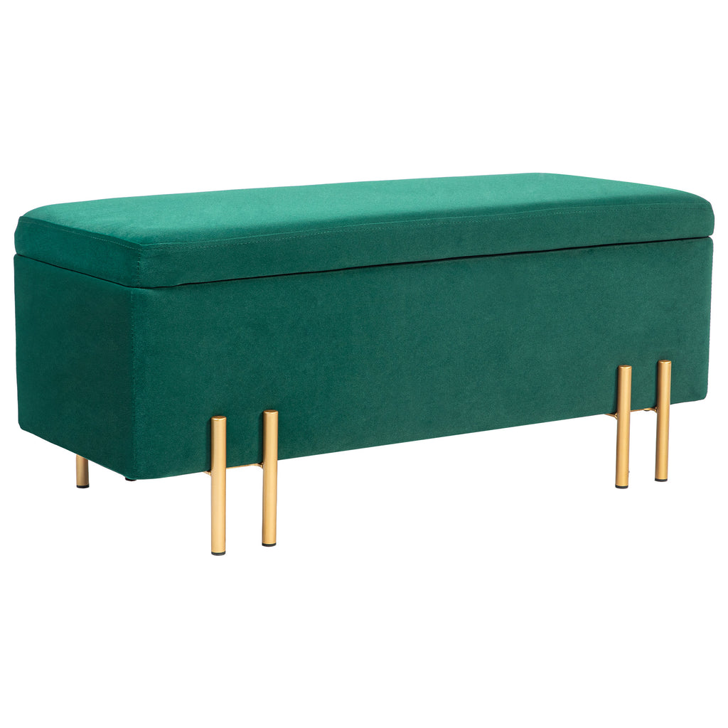 Sitzbank, Polsterbank mit Stauraum, Metall, Kautschukholz, Schaumstoff, 100 x 40 x 42 cm, Gr¨¹n