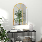 90 X 61cm Arched Grid Mirror - Gold Tone