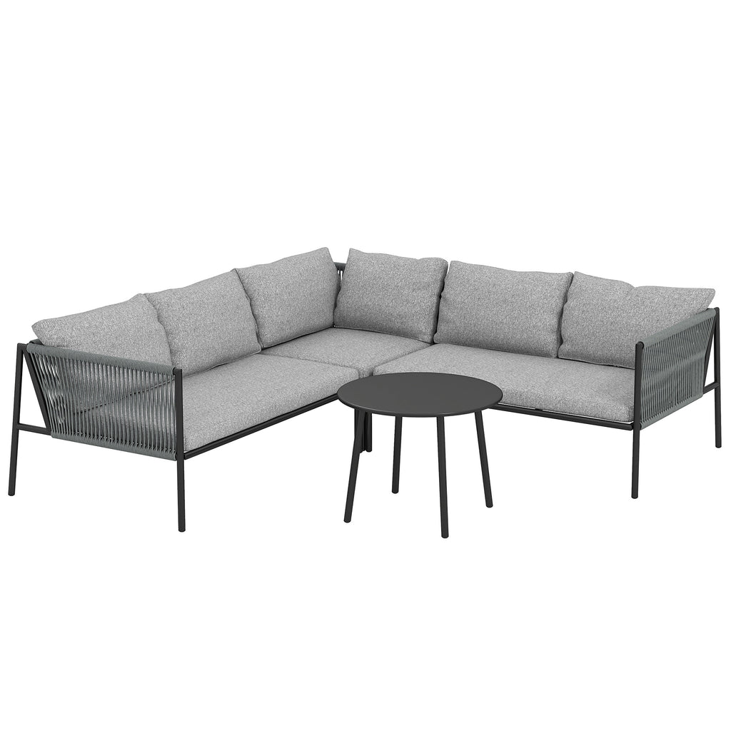 Gartenmöbel Set Polyrattan Lounge-Set mit Ecksofa Tisch Kissen für 6 Personen Dunkelgrau