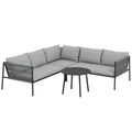Gartenmöbel Set Polyrattan Lounge-Set mit Ecksofa Tisch Kissen für 6 Personen Dunkelgrau