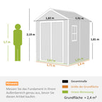 Gartenschuppen, Geräteschuppen mit Boden, verschließbare Türen, Lüftungsöffnungen, Fenster, Holzoptik, Kunststoff, Grau