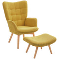 Akzentsessel mit Hocker, Relaxsessel in Cord-Optik, Armlehnstuhl mit Holzbeinen, für Wohnzimmer, Orange