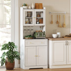 K¨¹chenschrank mit Arbeitsfl?che, Weinglashalter, Vorratsschrank f¨¹r K¨¹che, Esszimmer, 170 cm, MDF, Glas, Wei?