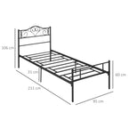 Bett 90 x 200 cm Stahl mit Lattenrost, Kopf- und Fußteil, 31 cm hoch Schwarz
