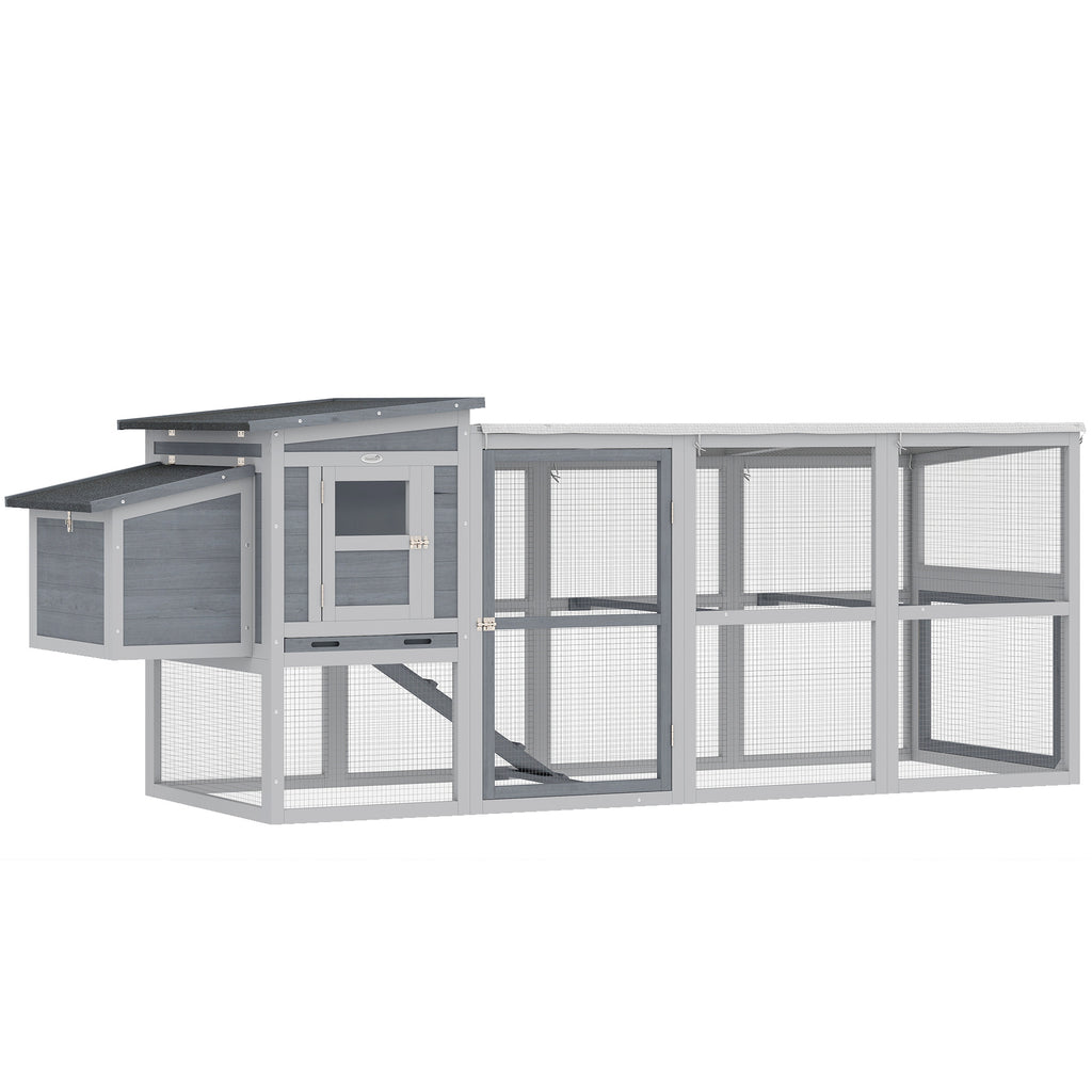 Hühnerstall Hühnerhaus für 3-4 Hühner mit Auslauf Nistkasten Asphaltdach Oxford-Abdeckung Auszugsschublade 264x82x89cm Grau