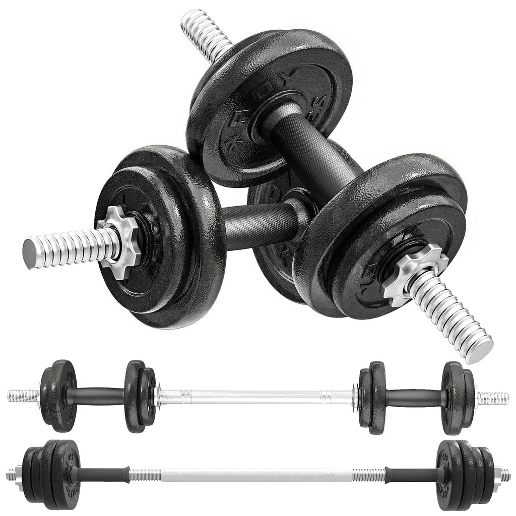 Hantelset 2-in-1 Kurzhanteln Langhanteln verstellbar bis 20 KG mit rutschfestem Griff für Krafttraining Zuhause Grau