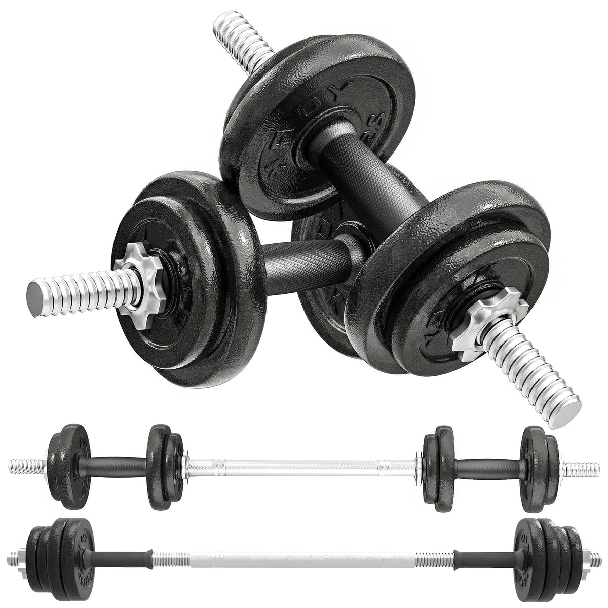 Hantelset 2-in-1 Kurzhanteln Langhanteln verstellbar bis 20 KG mit rutschfestem Griff für Krafttraining Zuhause Grau