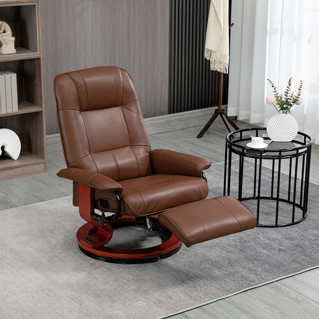 Relaxsessel, 145° neigbar, verstellbare Fußstütze, Air-Leder, 360° drehbar, bis 120 kg, Braun