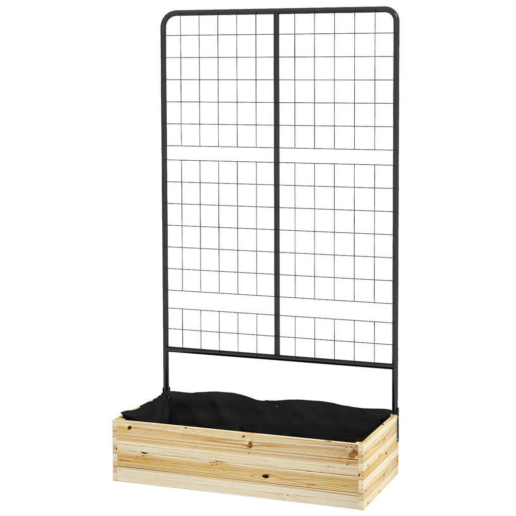 Hochbeet mit Rankgitter, Innenfutter aus Vlies, Naturholz, Stahl, 80x38x145 cm, Schwarz