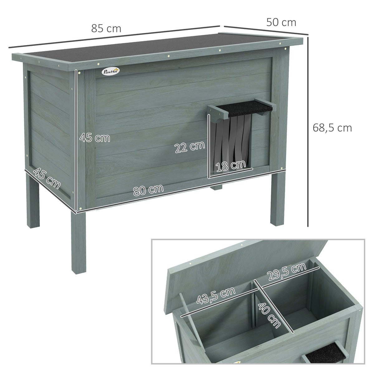 Feral Cat House, Wooden Insulated with Removable Floor, Water-Resistant Openable Roof - Charcoal Grey