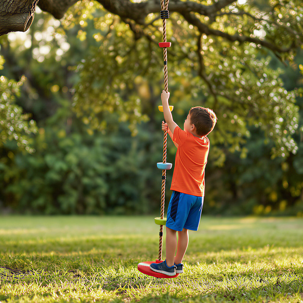 Climbing Rope, Kids Tree Swing Kit with Platforms and Disc Swings Seat, Obstacle Course Kids for Garden, Red