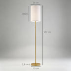 Stehlampe, Elegante Stehleuchte aus Stahl mit Stoffschirm, Wohnzimmerlampe, Zugkettenschalter, Gold+Weiß