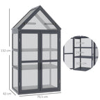 Frühbeet Mini Gewächshaus 3 Ebenen Treibhaus Pflanzenbeet mit aufklappbarem Dach Doppeltüren aus Holz Polycarbonat wetterfest Natur 70,5 x 42 x 132 cm