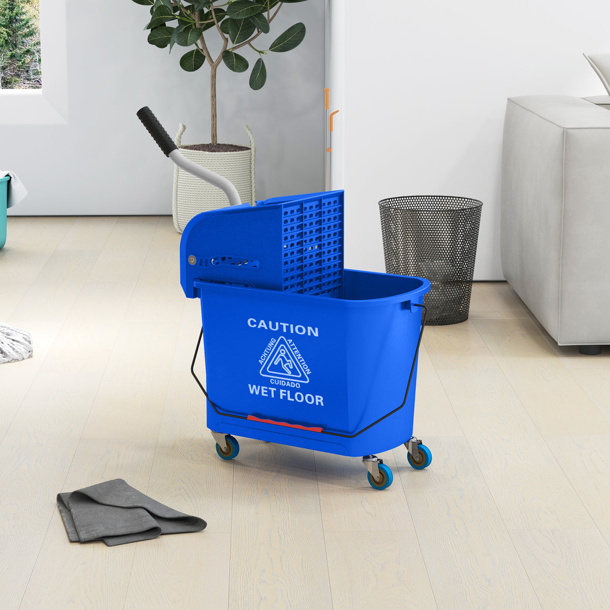 20L Compact Mop Bucket on Wheels, with Water Separation Panel - Blue
