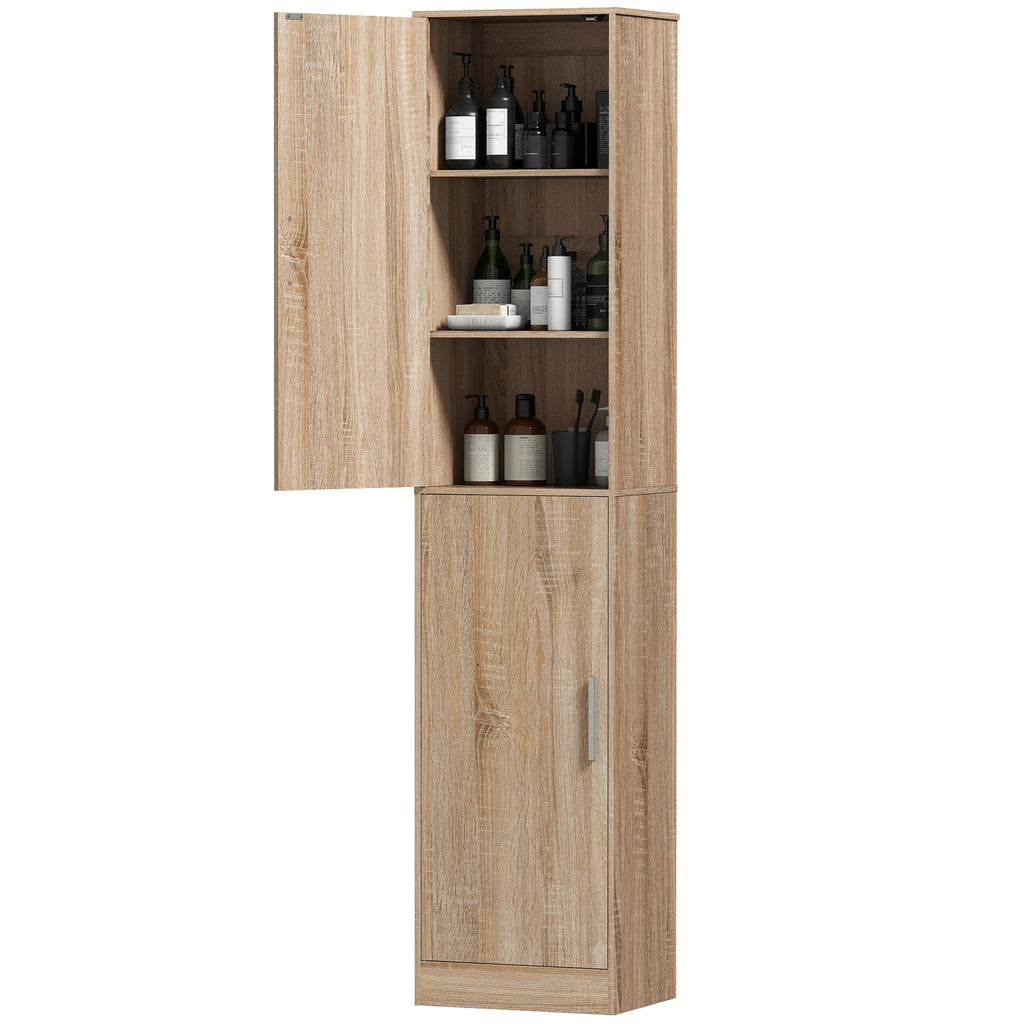 180 cm hoher Badezimmerschrank, schmaler Badschrank mit 2 Türen, 4 verstellbare Regale, Spanplatte, MDF, Naturholz