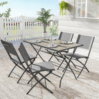 Gartenmöbel Set Klappbar Sitzgruppe 5-teilig Tisch mit 4 Atmungsaktiven Stühlen Holzoptik Platzsparend