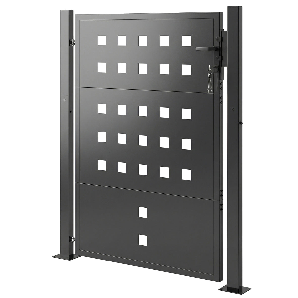 Gartentor aus verzinktem Stahl Metall Gartentür mit Griff Schloss 3 Schlüssel abschließbar Zauntor 105x130 cm Dunkelgrau