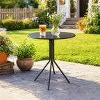 Gartentisch Ø60 x 71 cm, Wetterfest Balkontisch aus Stahl, Rund Beistelltisch mit Fußpolster Schwarz
