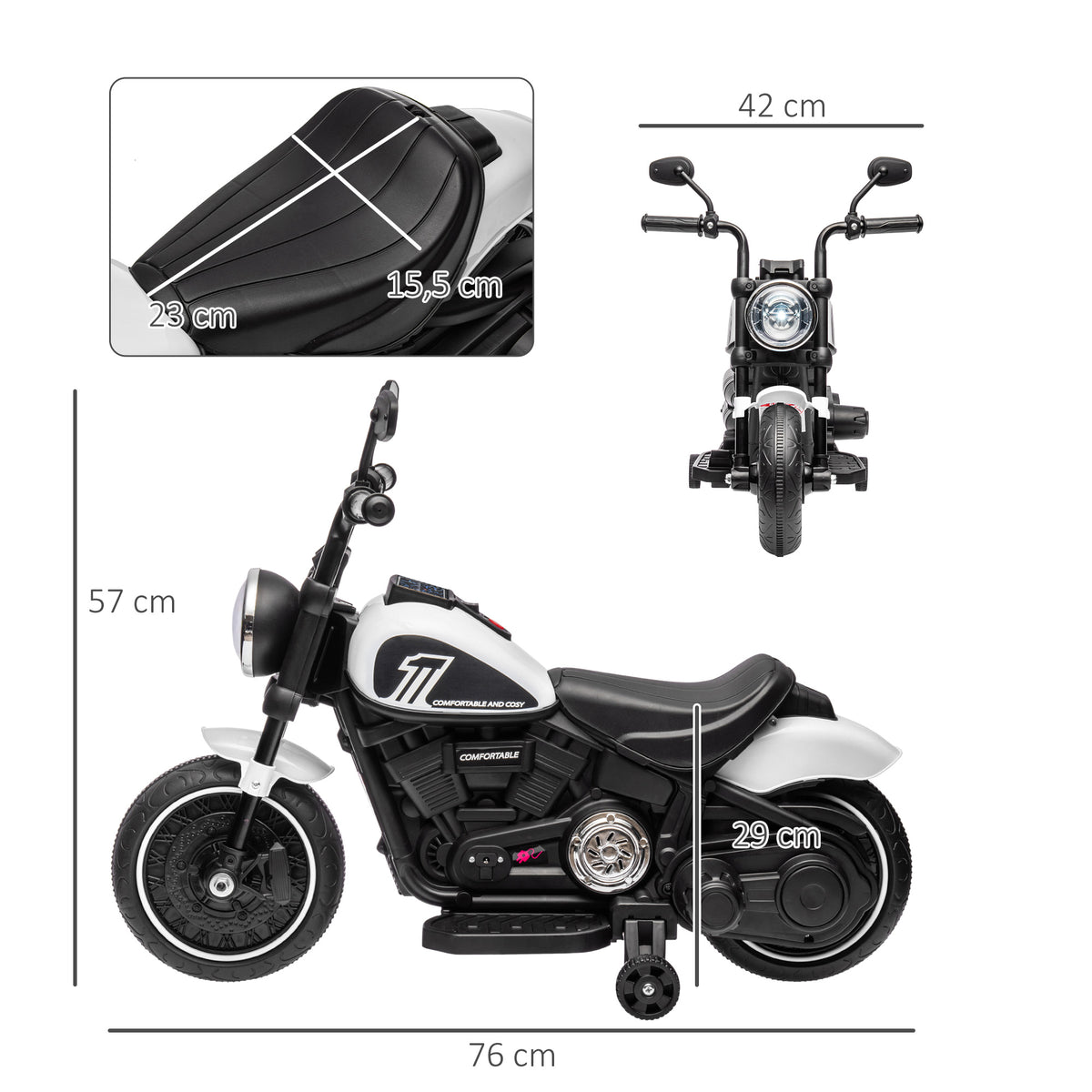 Elektro-Kindermotorrad, LED-Scheinwerfer, abnehmbare Stützräder, bequemer Sitz, Rot/Schwarz