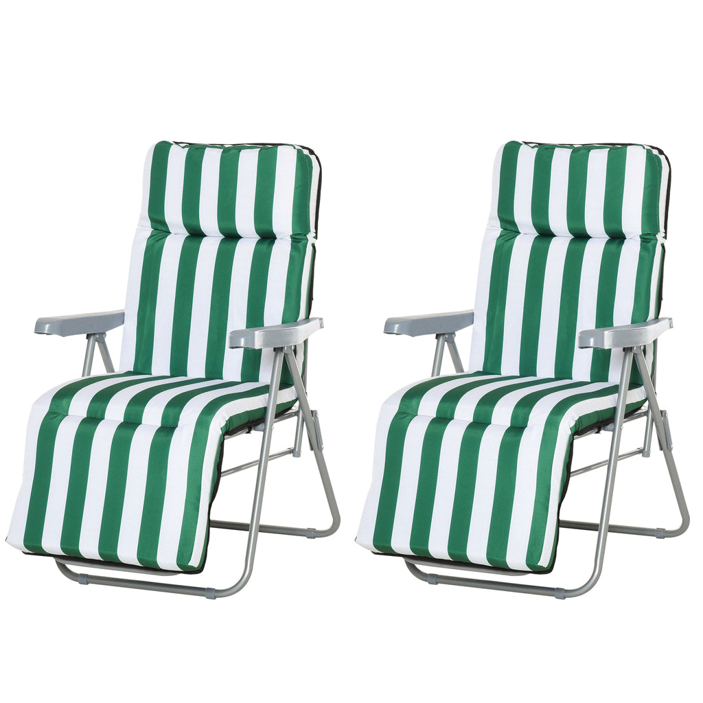 Gartenliegen 2er-Set klappbar mit Auflagen 60 x 75 x 102 cm Stahl Grün+WeiB