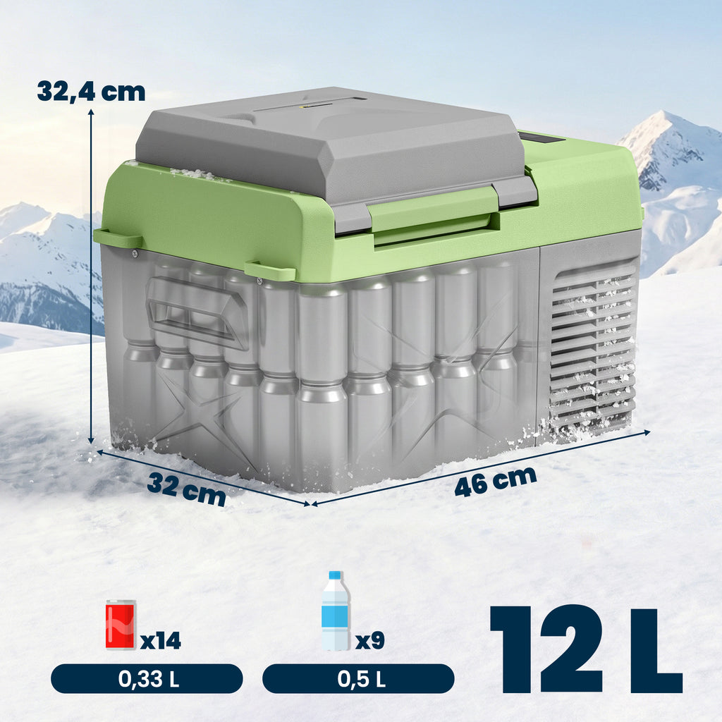 12 Liter Kompressor Kühlbox elektrische Kühlbox mit Anschluss Kühlhaltefunktion Grau+Grün