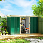 9ft x 4ft Metal Garden Shed, Waterproof Outdoor Bike Storage Shed Galvanised with Foundation Kit, Vents, Apex Roof and Lockable Double Doors for Patio Yard, Deep Green
