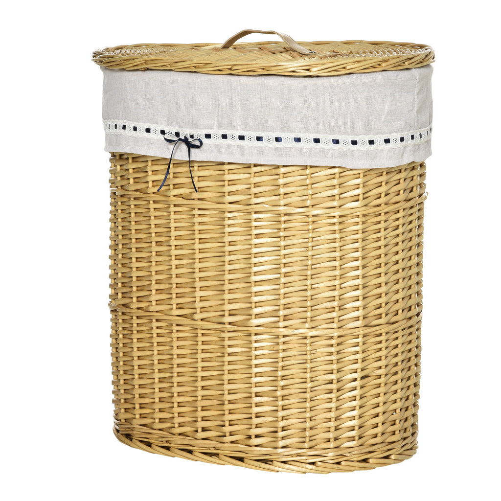 Wäschekorb aus Weide mit Deckel Wäschesammler mit Griff, herausnehmbarer Wäschesack, Laundry Baskets Wäschebox für Badezimmer Waschküche Schlafzimmer Natur