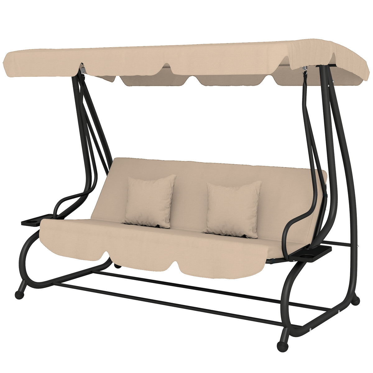 Three-Person garden Swing Chair, with Adjustable Canopy - Light Brown