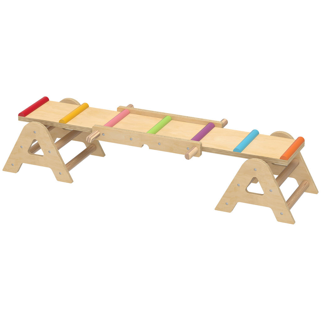 2 In 1 Balance Wippe Kinder, Schwebebalken aus Holz, Wippe Schaukelwippe Garten, Balance Board 133 x 38 x 24 cm
