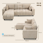 Ecksofa, Chaiselongue Umkehrbar, Kissen, 242 x 156 x 87 cm, Beige