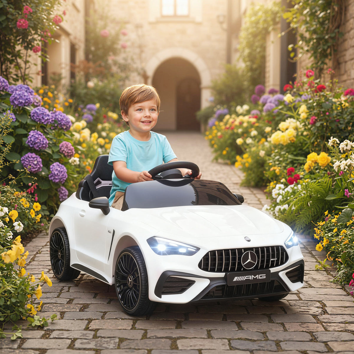 Kinder-Elektroauto, Mercedes-Design, 12V Motoren, Fernbedienung, LED-Lichter, Musik, f¨¹r 3-6 Jahren Kinder, Wei?