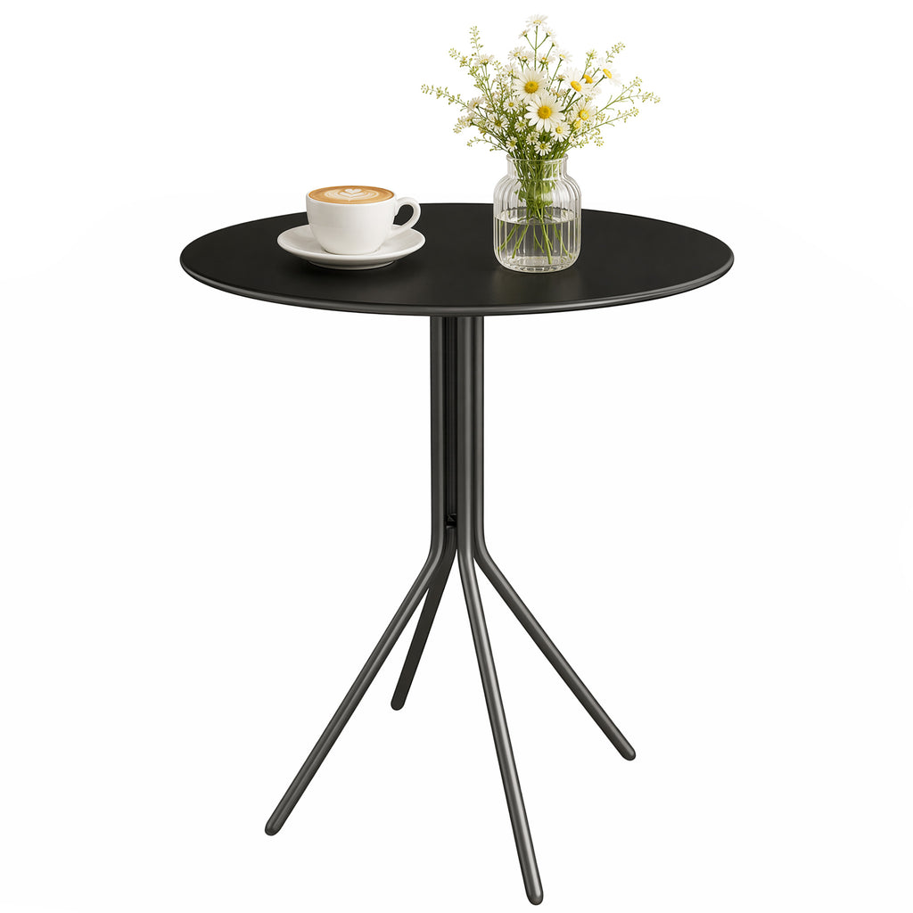Gartentisch Ø60 x 71 cm, Wetterfest Balkontisch aus Stahl, Rund Beistelltisch mit Fußpolster Schwarz