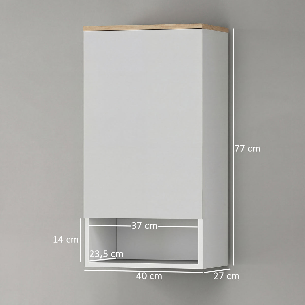 Wandmontierter Badezimmerschrank, Wandschrank f¨¹r Badezimmer mit verstellbaren Ablagen, offenem Fach, Holz, Wei?