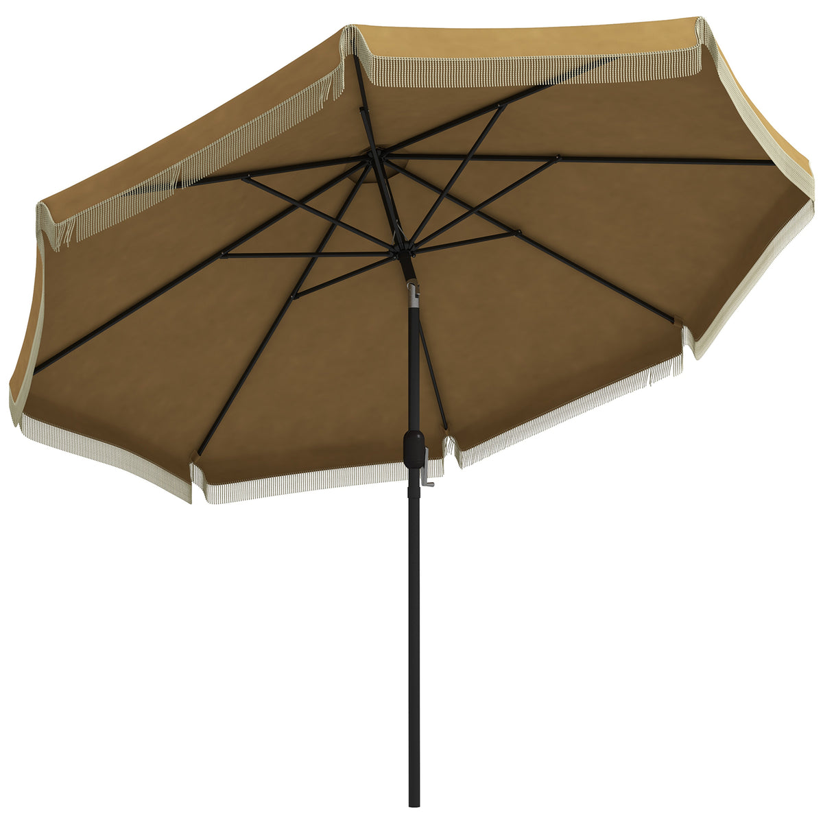 Sonnenschirm mit Fransendekor, ?265 cm, neigbar, zweiteiliger Metallmast, Windhaube, Khaki/Schwarz