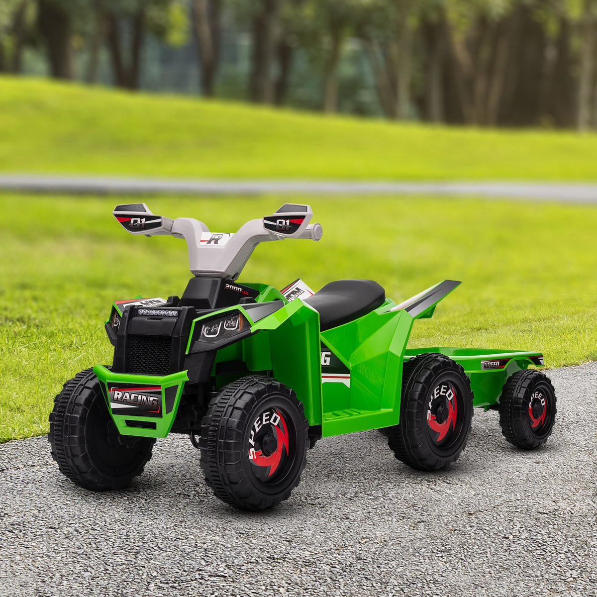 Kinderquad, aufladbar, 2,5 km/h, mit Anh?nger, 50 Min. Fahrzeit, f¨¹r Kinder 1,5 bis 3 Jahre, Gr¨¹n