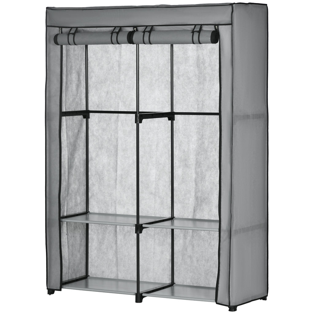 Steel Frame Fabric Wardrobe, with Rail and Shelves - Light Grey