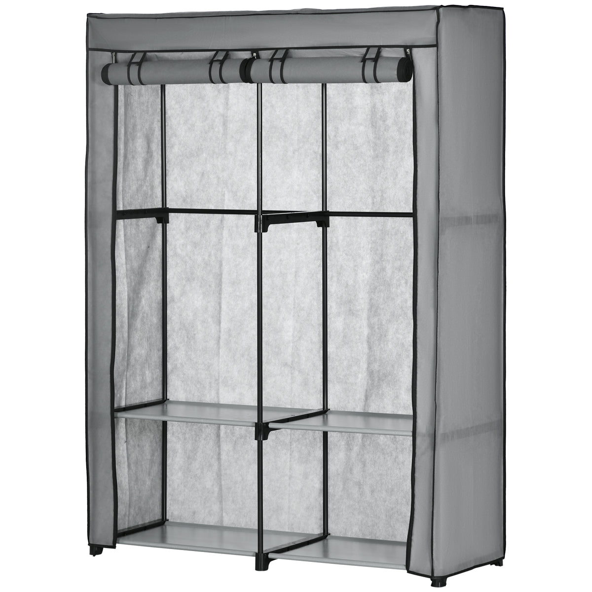 Steel Frame Fabric Wardrobe, with Rail and Shelves - Light Grey