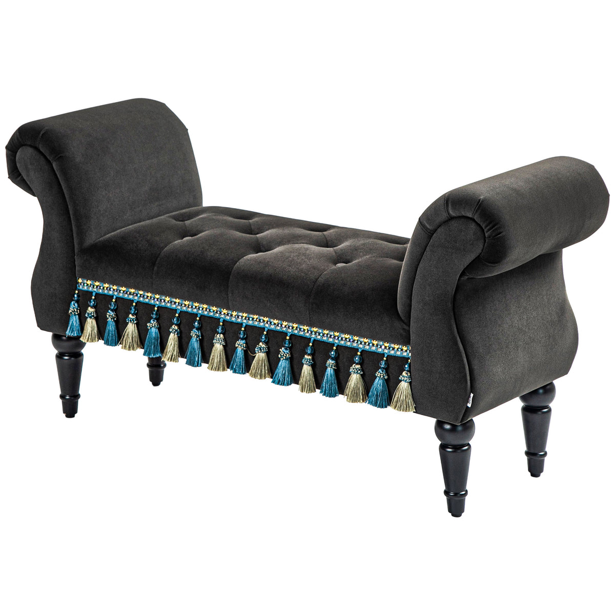 Polsterbank, Sitzbank, Vintage-Design, bis 150 kg, 117x40x58 cm, Dunkelgrau