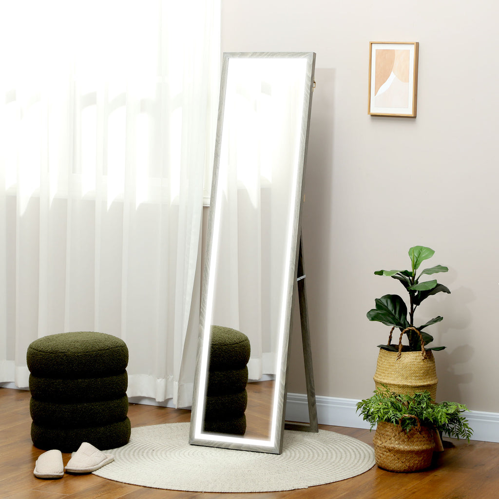 LED Ganzkörperspiegel, 40 x 160 cm, Touch-Steuerung, dimmbar, 3 Farben, Grau