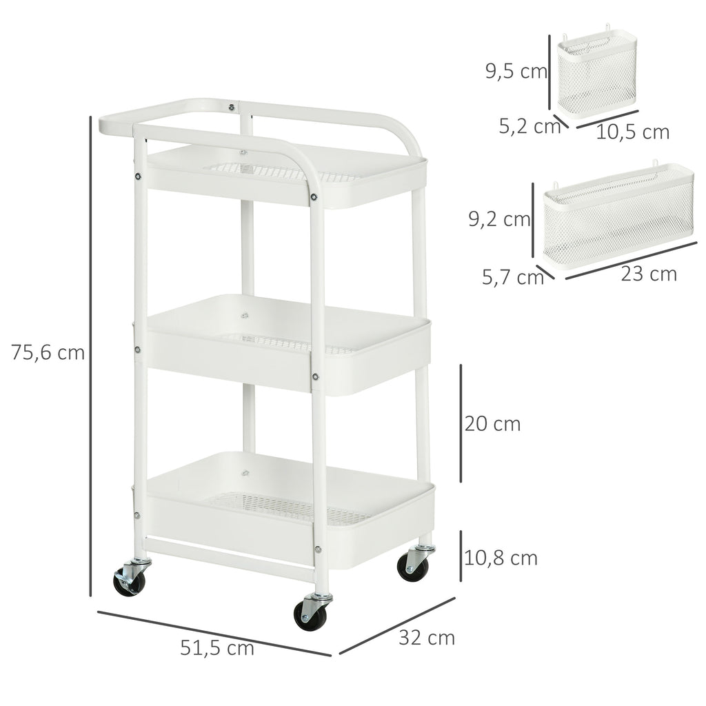 K¨¹chentrolley mit Lochtafel, Handtuchhaltern und Aufbewahrungsk?rben, 51,5 cm x 32 cm x75,6 cm, Wei?