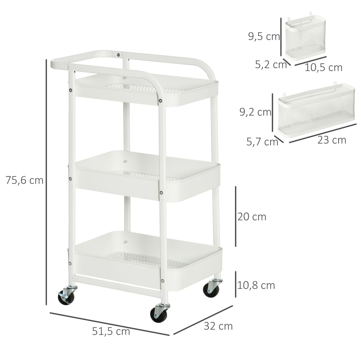 K¨¹chentrolley mit Lochtafel, Handtuchhaltern und Aufbewahrungsk?rben, 51,5 cm x 32 cm x75,6 cm, Wei?