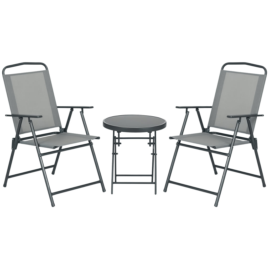 Three-Piece Garden Seat Set, with Glass-Top Table - Light Grey