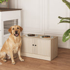 Hundefutterstation mit 2 Edelstahl-Näpfen, Schrank für Utensilien, für große Hunde, Zubehör, Holz