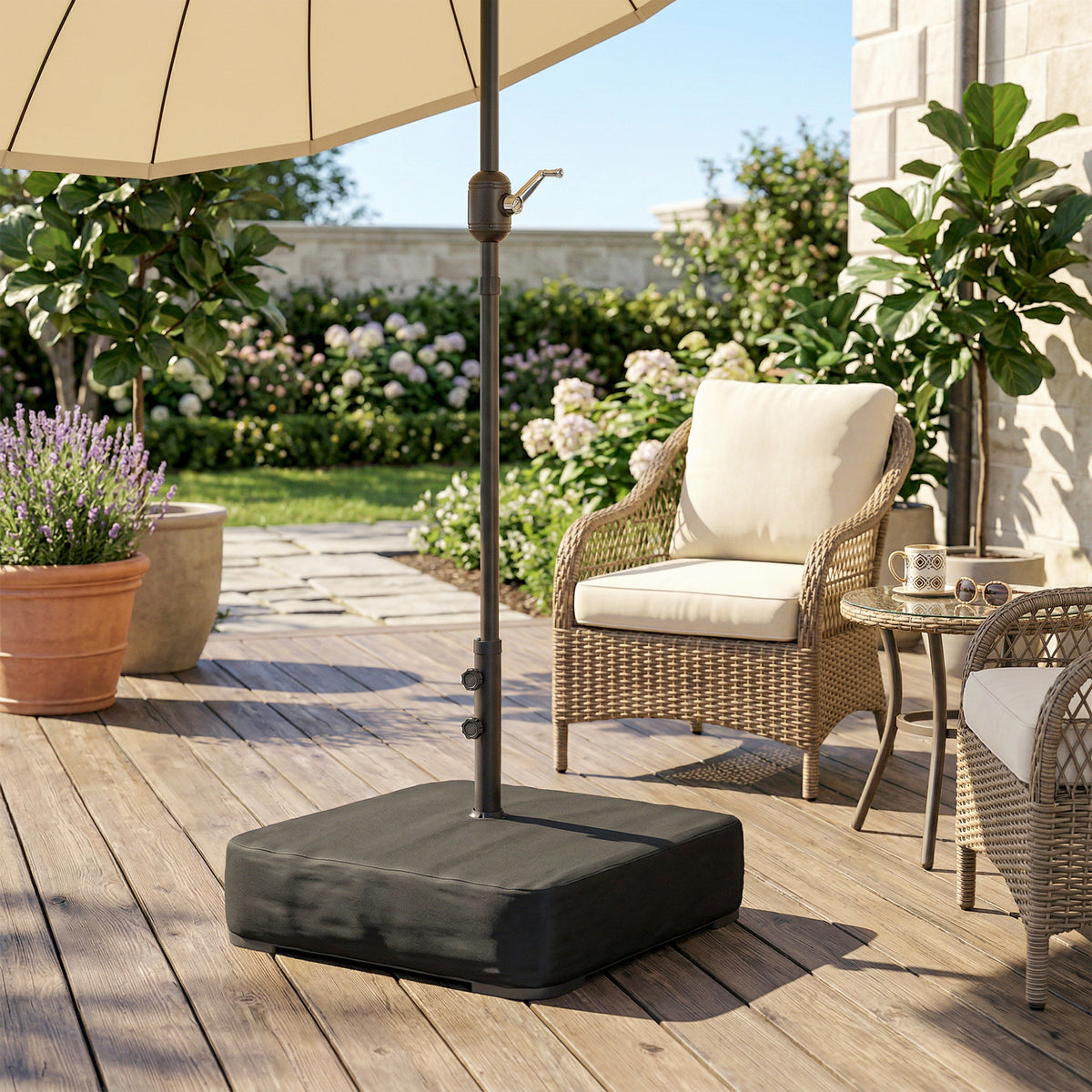 Garden Parasol Base 80 kg Sand Filled Heavy Duty Stand for Cantilever Umbrellas and 48 mm Poles Black