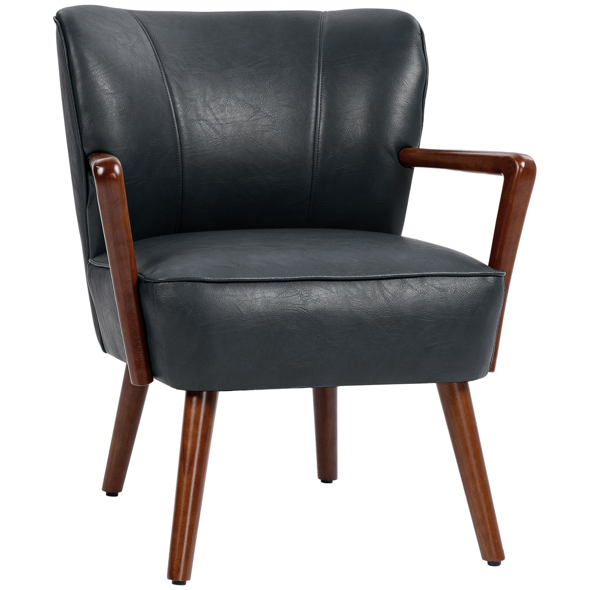 Akzentsessel, breiter Sitz, Lederoptik, Holzrahmen, bis 120 kg, 67x77x80 cm, Schwarz
