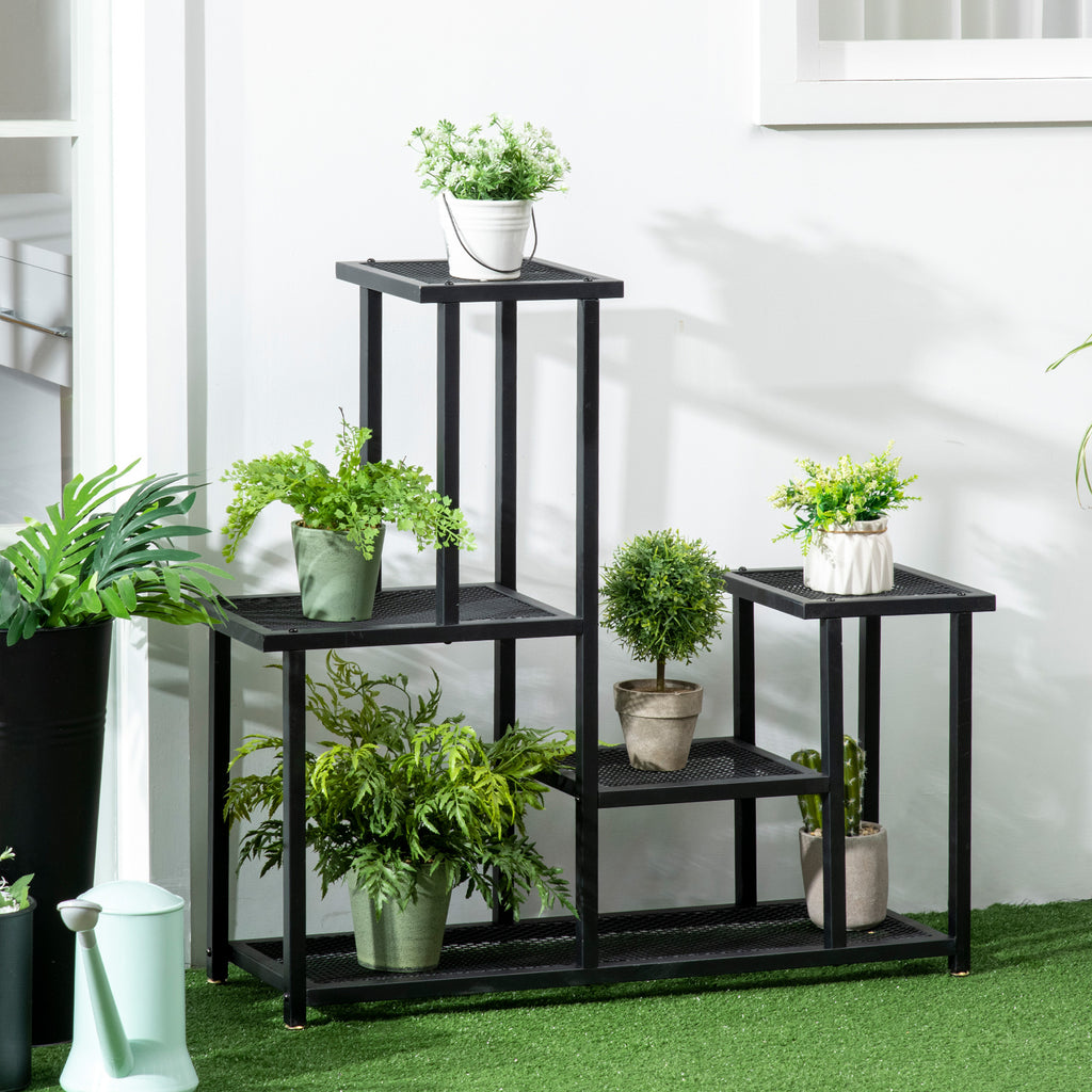Pflanzenregal mit 4 Regalen, wetterbest?ndig, Blumentreppe, 91 cm x 25 cm x 83 cm, Schwarz