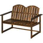 Outdoor Wooden Garden Bench, Patio Loveseat Chair with Slatted Backrest and Smooth Armrests for Two People, for Yard, Lawn, Porch, Carbonised Finish