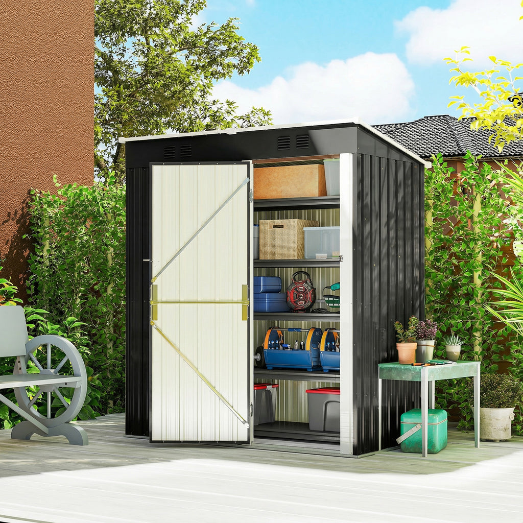 5 x 3 ft Lean-to Garden Shed, Outdoor Storage Shed with Lockable Door and Vents, Dark Grey