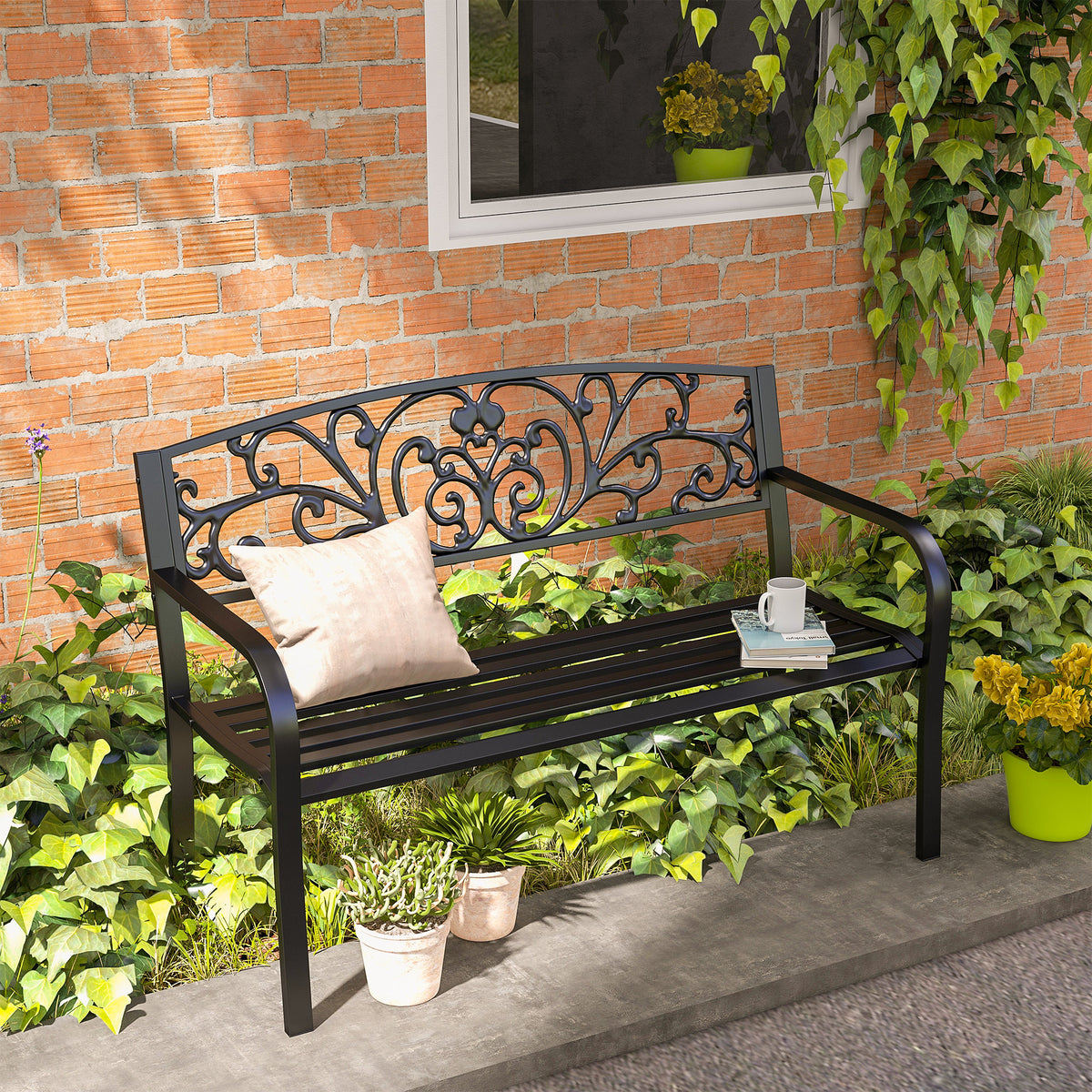 2-Seater Garden Bench, Steel-Black